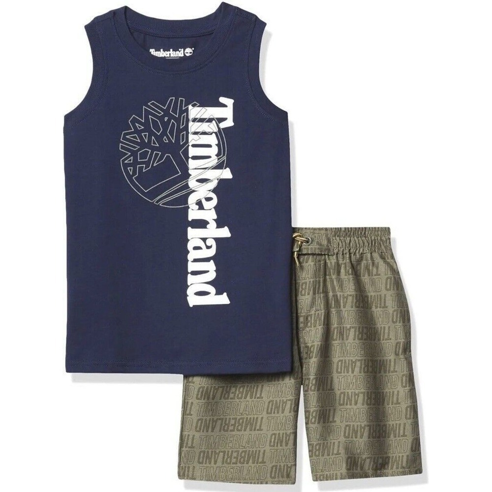 Timberland baby-boys 2 Pieces Shorts Set Size‎ 12M  Dusty Olive New Drawstring
